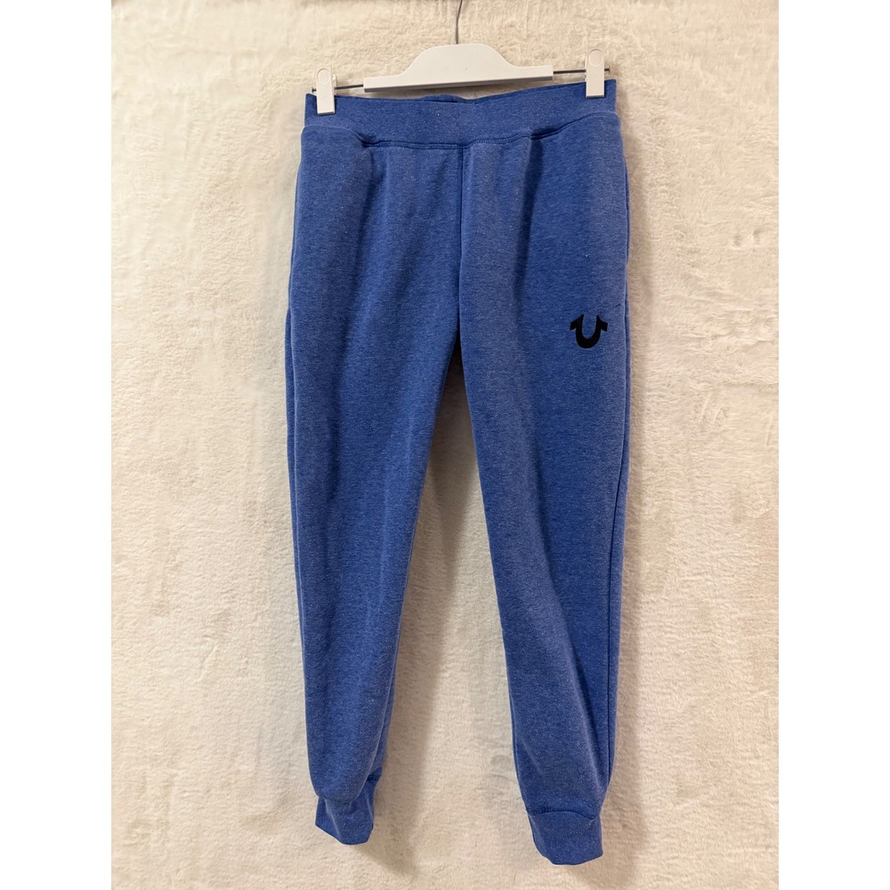 True Religion Mens Blue Heathered Logo Jogger Sweatpants Size Small Slim Fit